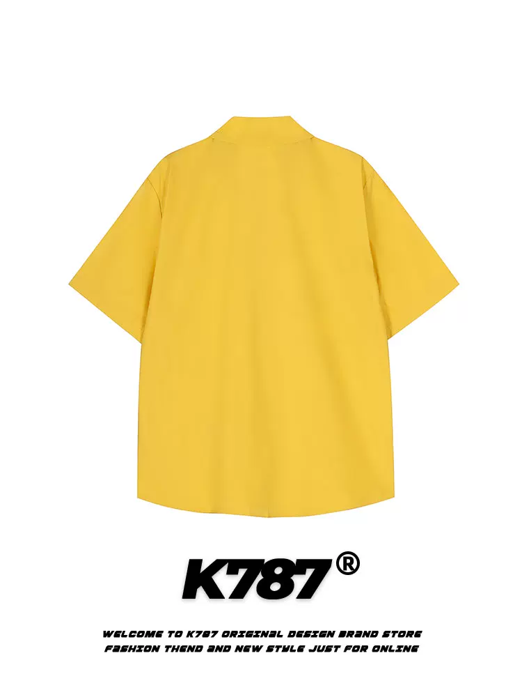 Áo sơ mi ngắn tay in hình chú chó vui nhộn theo phong cách retro Mỹ K787 dành cho nam và nữ, áo cardigan nửa tay dáng rộng và lười biếng cho mùa hè