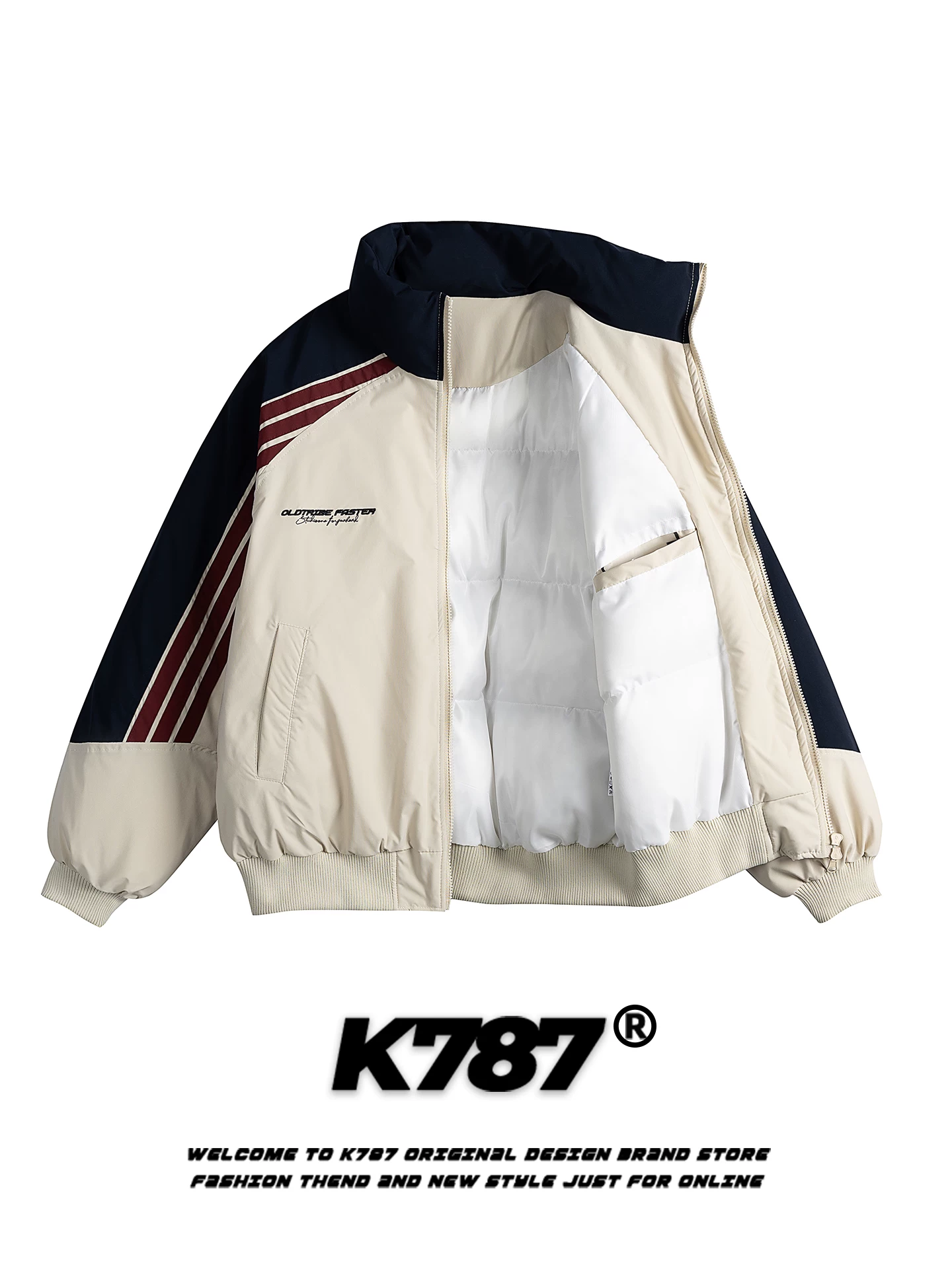 Áo khoác cotton cổ đứng phối màu retro kiểu Mỹ K787 dành cho nam và nữ, áo khoác cotton ấm áp mùa đông phong cách đường phố hợp thời trang dành cho cặp đôi.