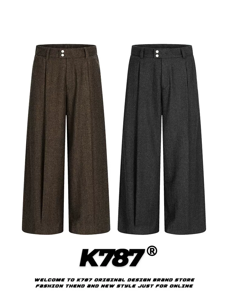 Quần âu dáng rộng unisex K787 phong cách retro Mỹ, chất liệu mềm mại, cạp cao, dáng thẳng, rộng thùng thình.