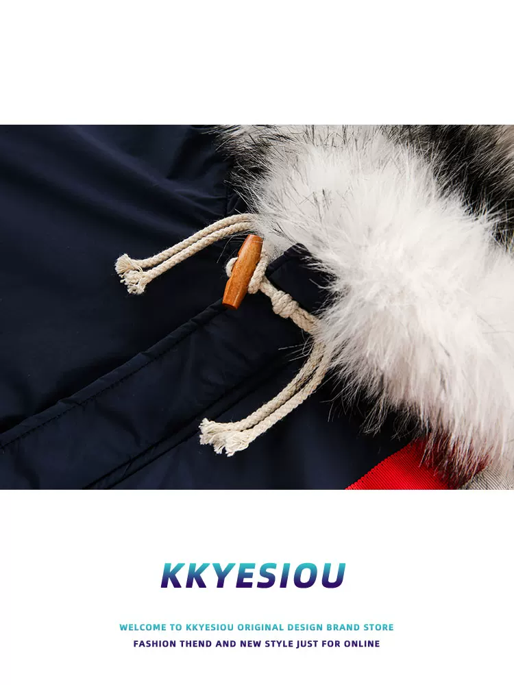 Áo khoác cotton có mũ trùm đầu kiểu cổ điển Mỹ KKyesiou dành cho nam và nữ, áo khoác cotton ngắn chần bông kiểu ghép mảnh.