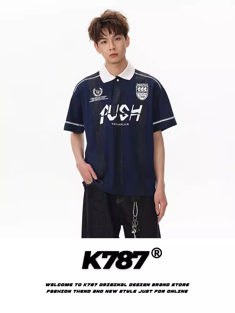 K787 Áo thun polo thể thao phong cách retro Mỹ unisex đường phố blokecore áo thun ngắn tay mùa hè