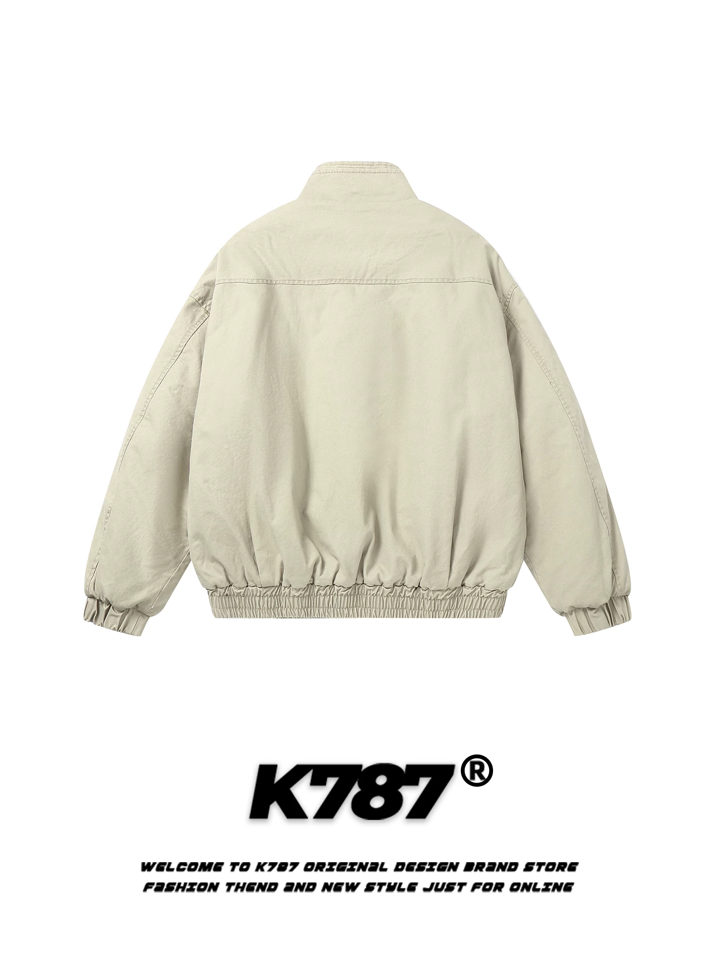 Áo khoác cotton cổ đứng kiểu retro Mỹ K787 dành cho nam và nữ, áo khoác cotton dày dặn có khóa kéo màu trơn được thiết kế đơn giản.