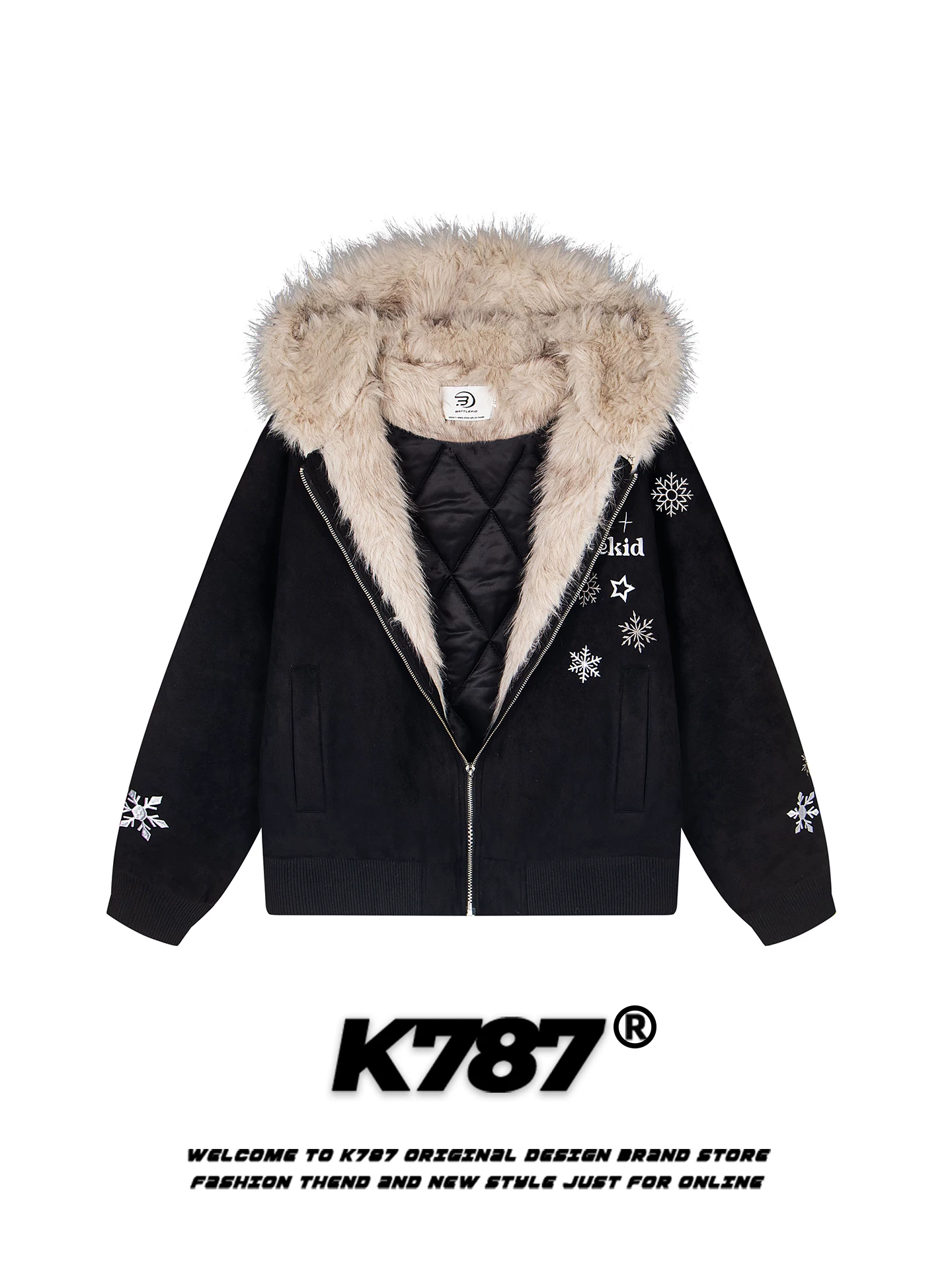 Áo khoác cotton có mũ trùm đầu kiểu dáng thời trang Mỹ K787 dành cho nam và nữ, dày dặn và ấm áp, áo khoác cotton lót bông dành cho cặp đôi mùa đông.