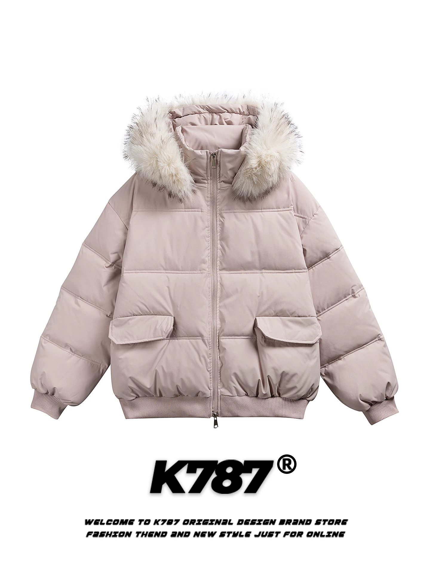 Áo khoác cotton có mũ trùm đầu, cổ lông lớn kiểu retro Mỹ K787 dành cho nam và nữ, thương hiệu thời thượng, ấm áp và dày dặn, áo khoác cotton mùa đông ngắn.