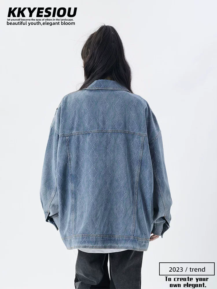 Áo khoác denim nam phong cách retro Mỹ, kiểu dáng dân tộc, phối nhiều chất liệu, kiểu dáng thường ngày, áo khoác denim đã qua xử lý làm cũ, kiểu áo khoác bóng chày cổ điển