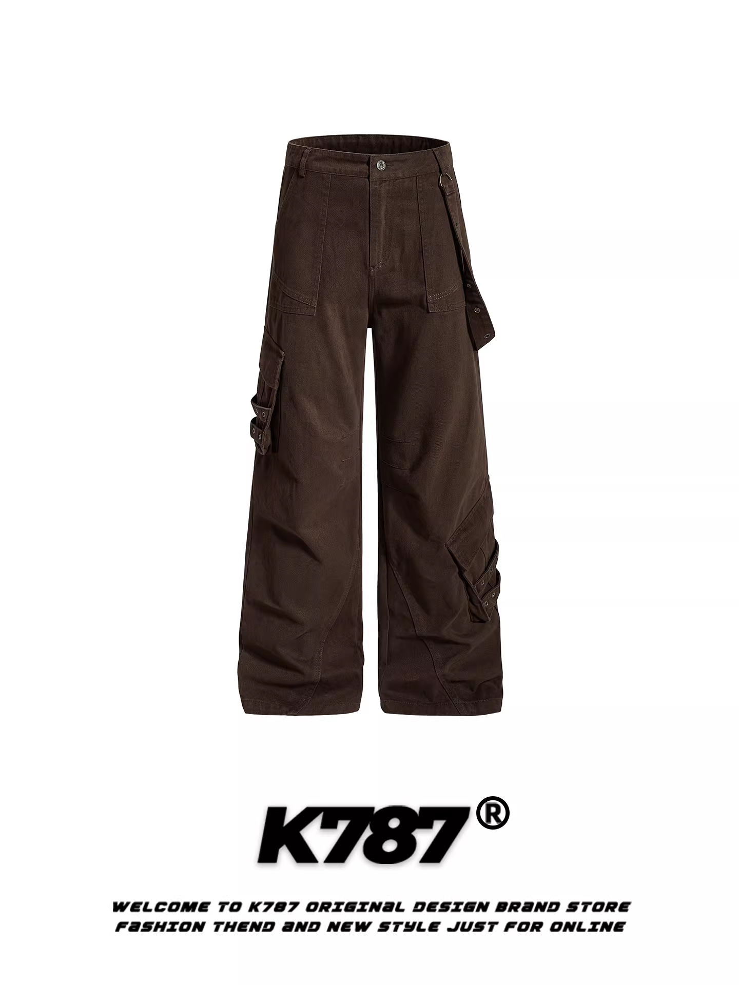 Quần cargo nhiều túi kiểu Mỹ cổ điển K787 dành cho nam và nữ, quần ống rộng dáng thẳng thời trang, tôn dáng, dài chấm đất