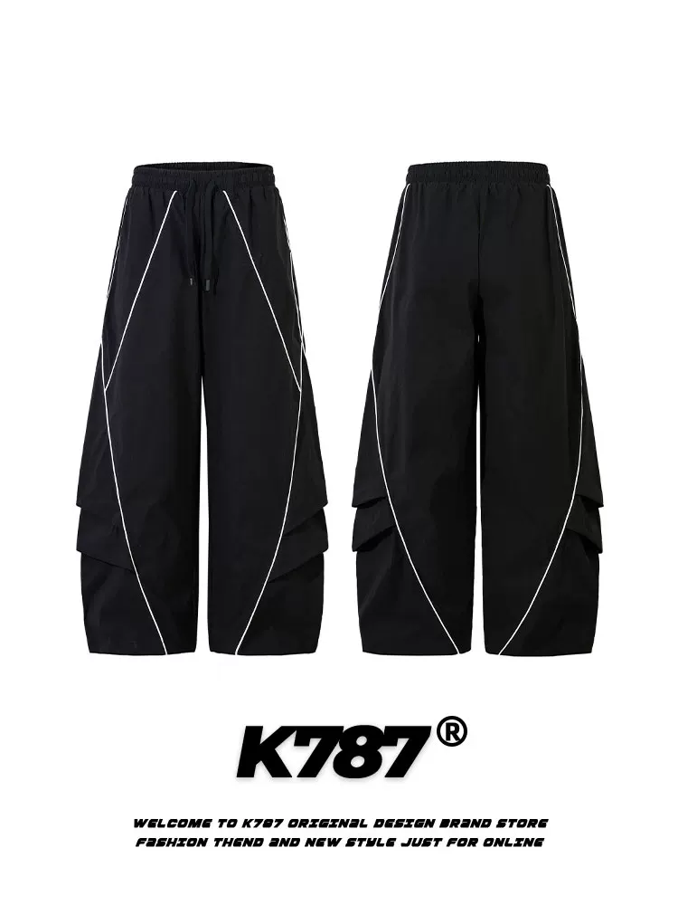 Quần thể thao unisex dáng thẳng phong cách hip-hop, phối màu theo xu hướng quốc gia Mỹ cổ điển K787, kiểu dáng rộng thùng thình, xếp ly, thích hợp khiêu vũ đường phố.