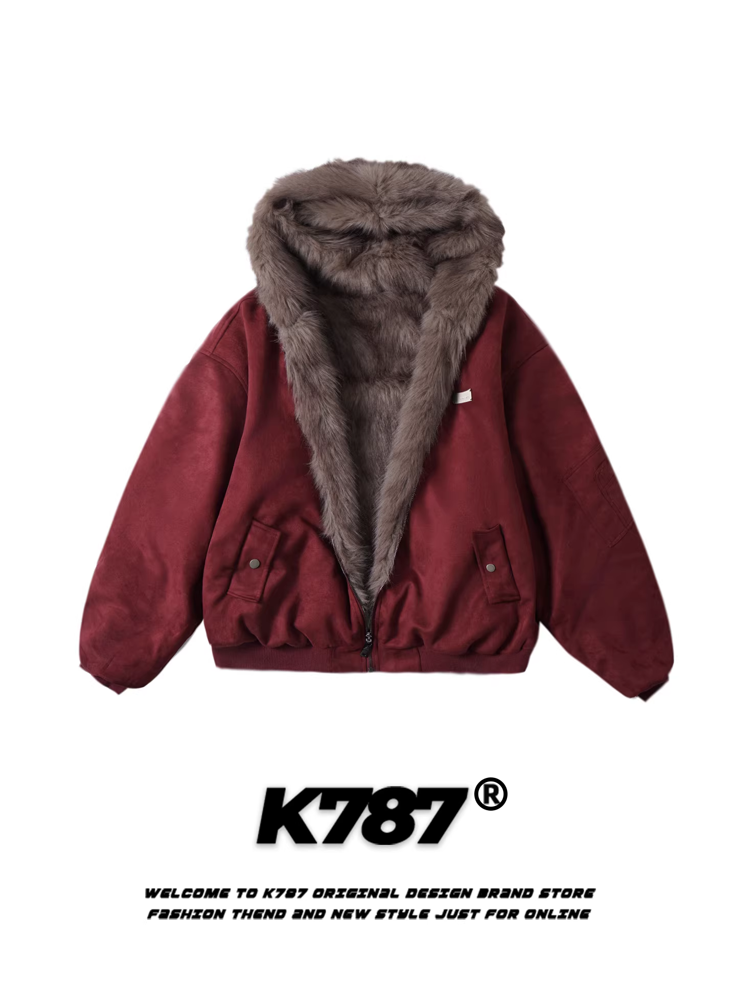 Áo khoác cotton có mũ trùm đầu kiểu Mỹ cổ điển K787, có thể mặc hai mặt, dành cho nam và nữ, áo khoác bông mềm mại giả lông thú thân thiện với môi trường cho mùa đông.