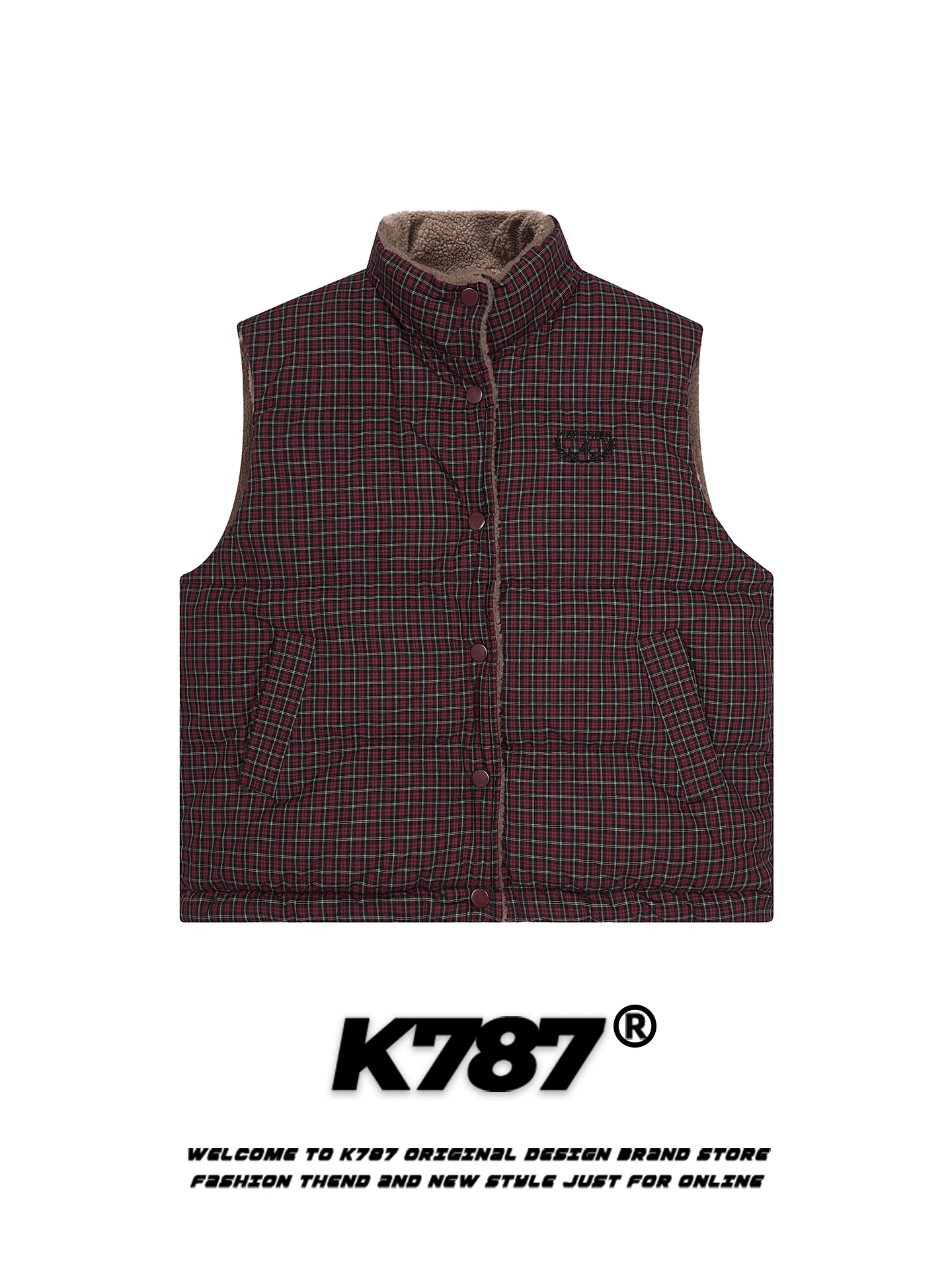 Áo gile len cừu nhiều lớp kiểu Mỹ cổ điển K787 dành cho nữ, áo gile cotton không tay kẻ caro ấm áp cho mùa đông.