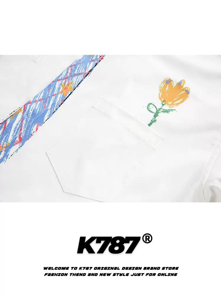 Áo sơ mi ngắn tay họa tiết graffiti retro Mỹ K787 dành cho nam và nữ, kiểu vintage mùa hè 2025, kiểu cardigan nửa tay
