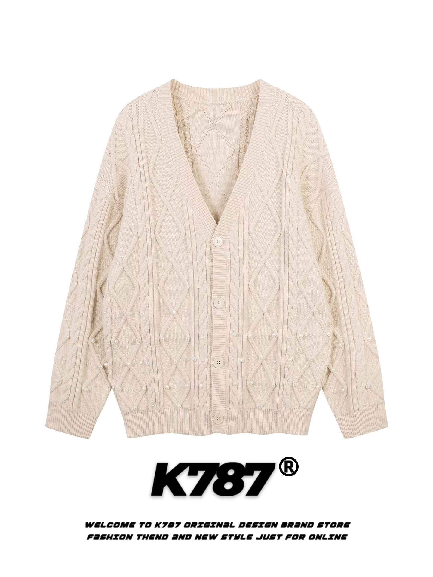 Áo cardigan dệt kim họa tiết kim cương cổ điển kiểu Mỹ K787 dành cho nam và nữ, áo len xếp lớp cổ chữ V, áo khoác rộng rãi dành cho cặp đôi mùa đông.