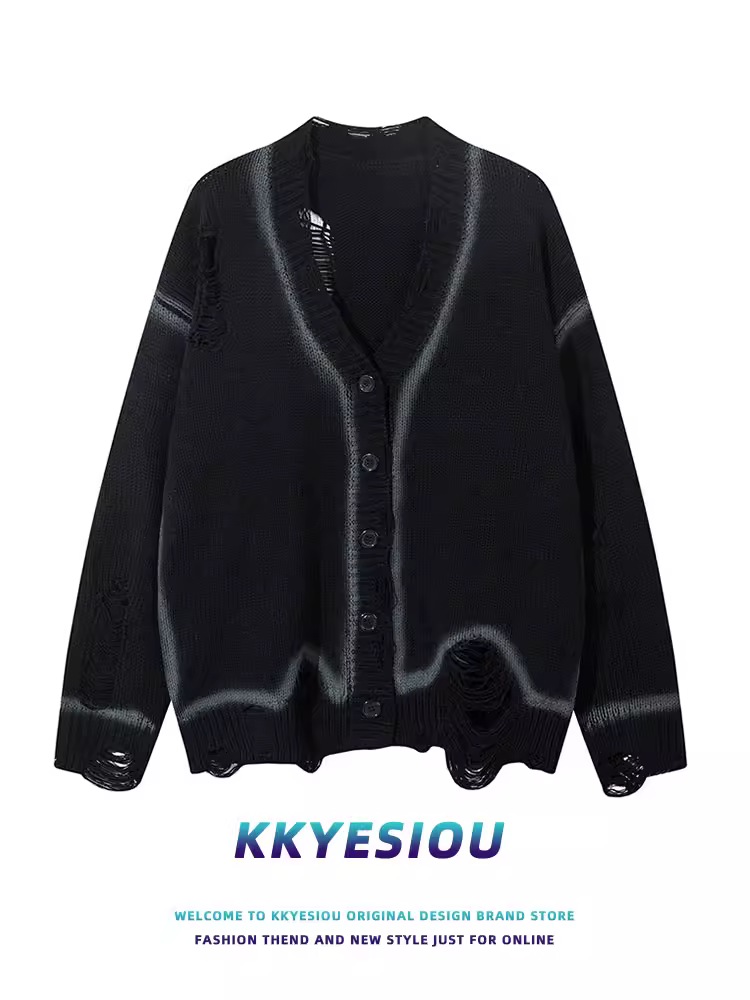 Áo khoác cardigan dệt kim phong cách retro Mỹ, kiểu dáng thời thượng, được phun sơn tạo hiệu ứng cũ kỹ, unisex, phong cách sinh viên, áo khoác cặp đôi.