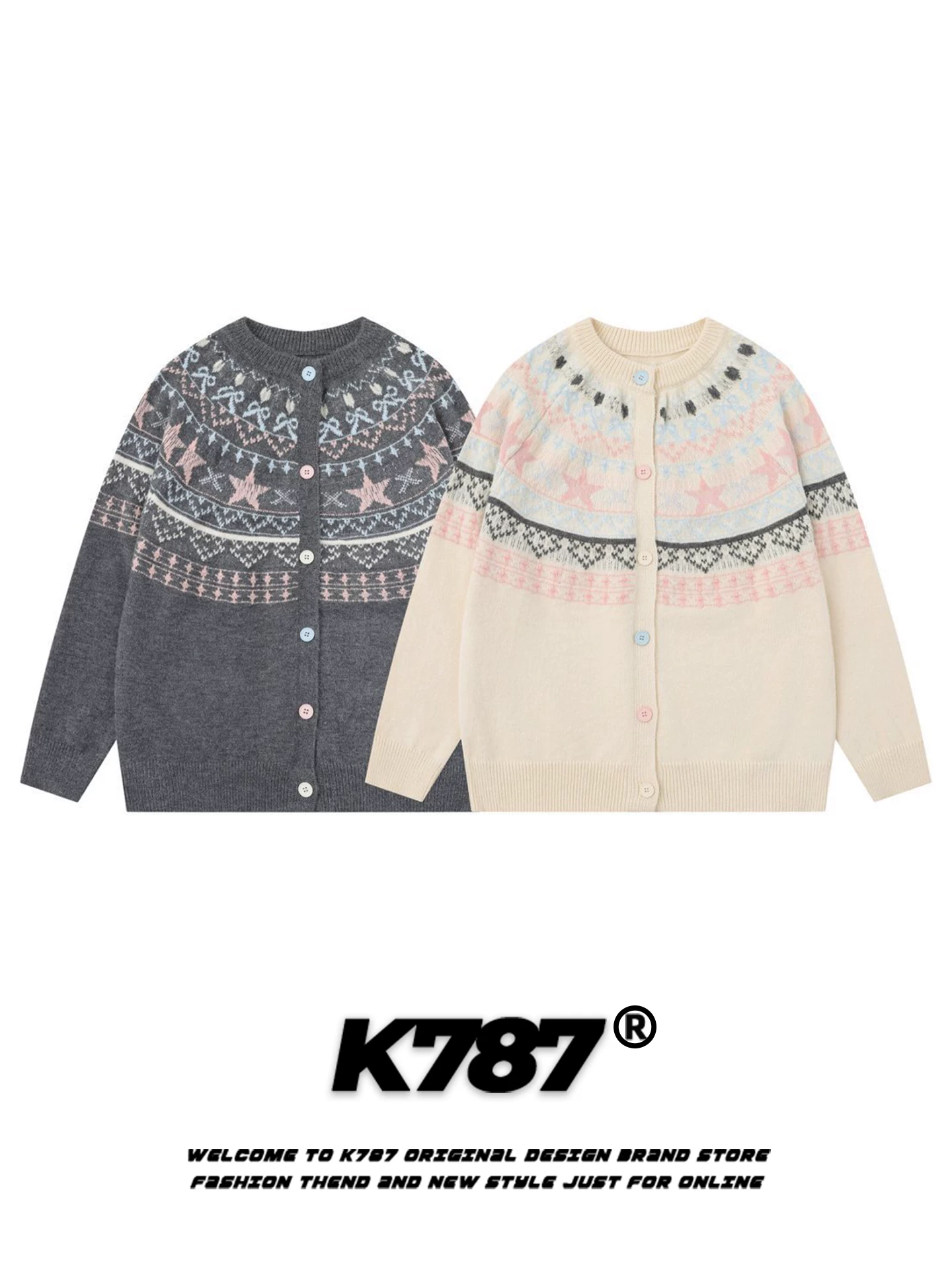 Áo len cardigan kiểu Mỹ cổ điển K787 dành cho nữ, phong cách giản dị, thoải mái, áo khoác màu xám dệt kim dành cho người đi làm.
