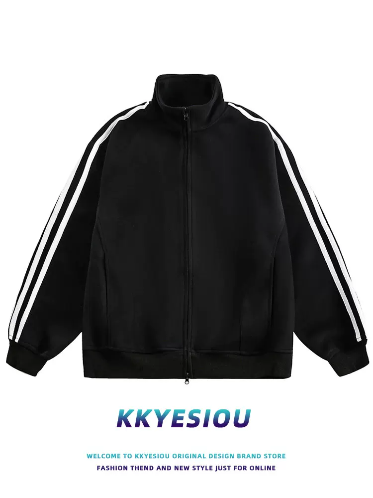 Áo khoác cardigan ba sọc thể thao phong cách retro Mỹ của KKyesiou, kiểu dáng unisex, size lớn, dành cho cặp đôi