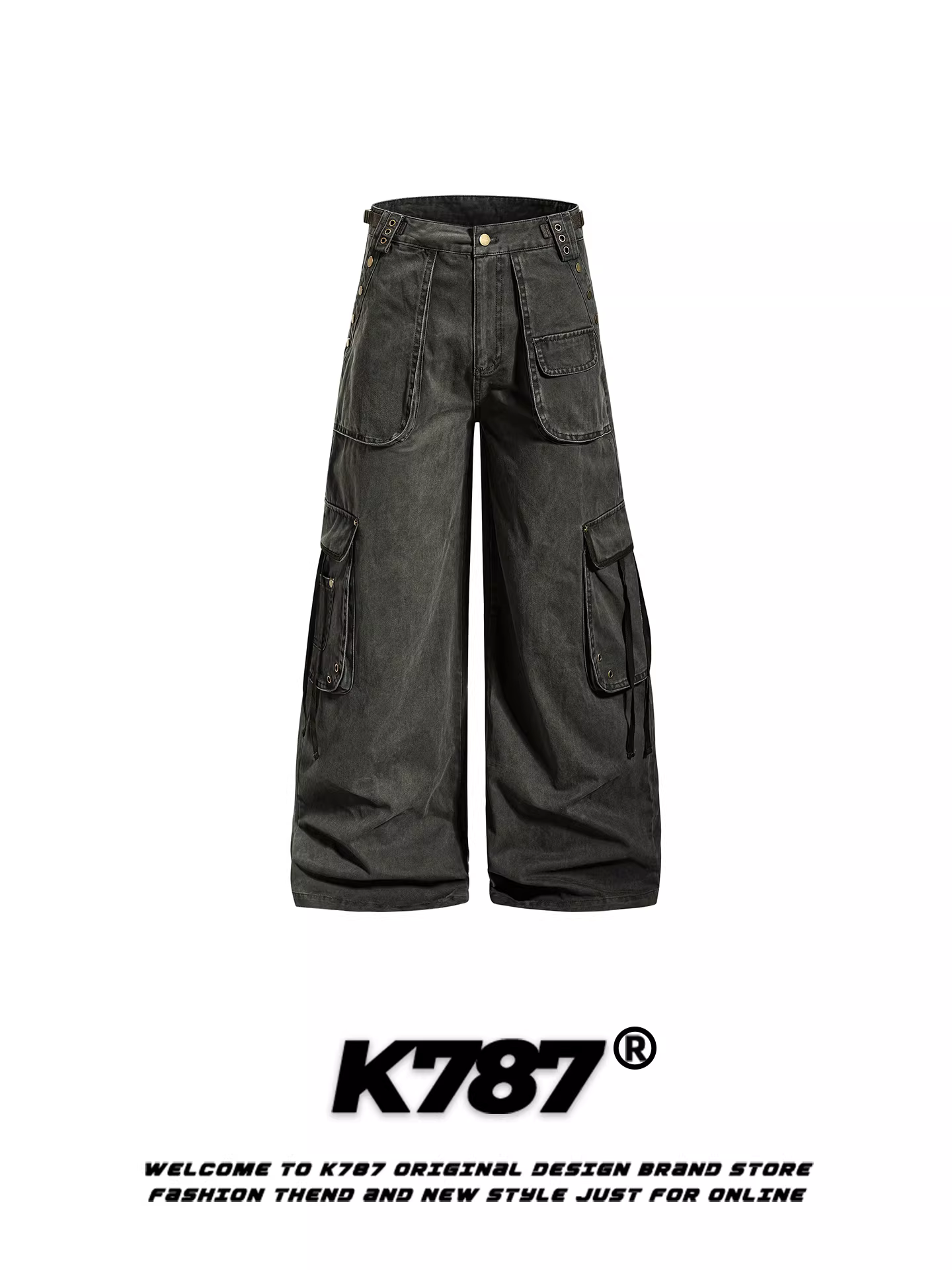 Quần cargo nhiều túi kiểu Mỹ cổ điển K787 dành cho nam và nữ, quần ống rộng dáng xuông thời trang cao cấp, cạp cao, tôn dáng