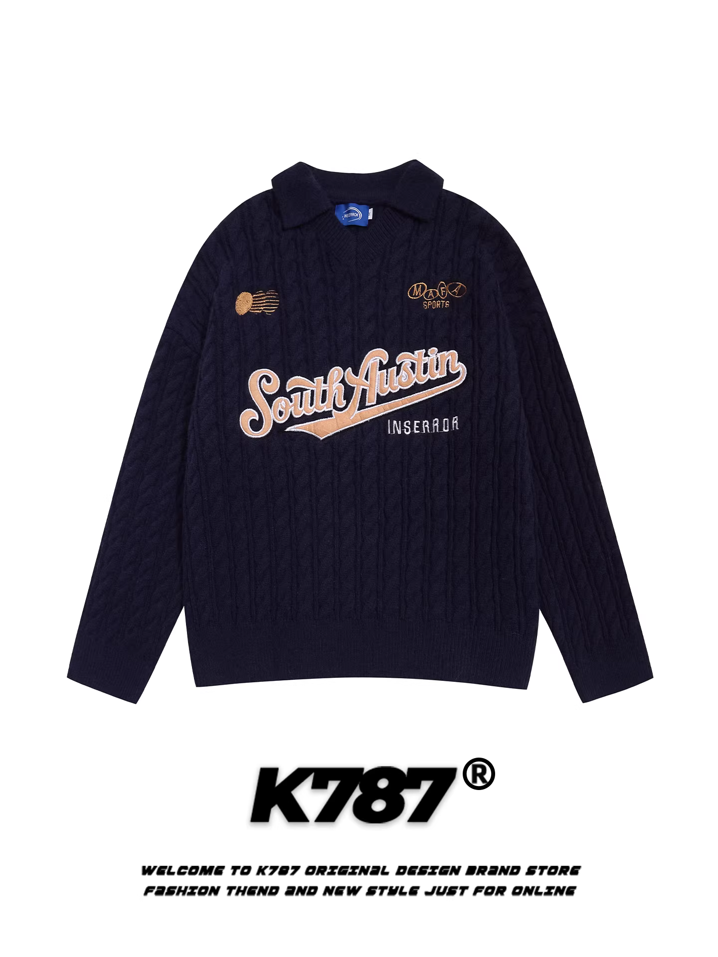 Áo len thêu chữ cổ điển kiểu Mỹ K787 dành cho nam và nữ, phong cách thời trang giản dị, rộng rãi, thoải mái, chất liệu len ấm áp