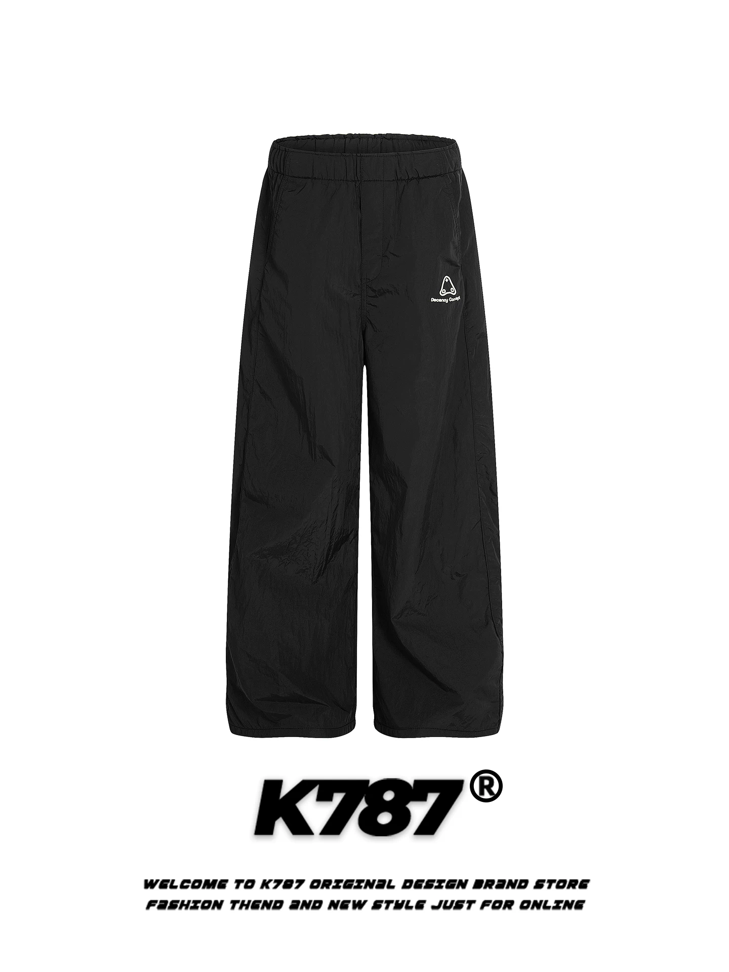 Quần dù kiểu Mỹ cổ điển đơn giản, unisex, rộng rãi, thời trang, dáng thẳng, cạp cao, thể thao, dài chấm đất, ống rộng