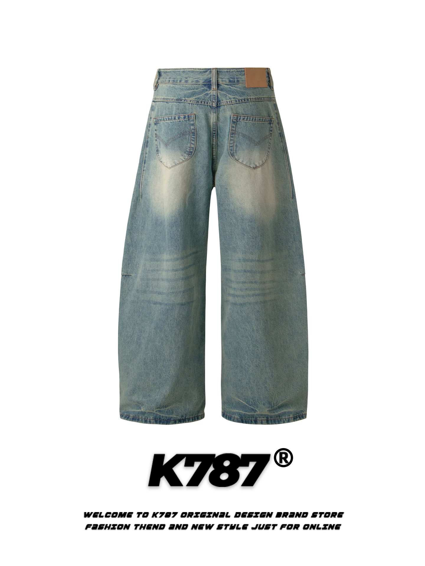 Quần jeans dáng rộng unisex K787 kiểu Mỹ cổ điển, xước, rách, dài chấm đất, ống rộng, phong cách casual