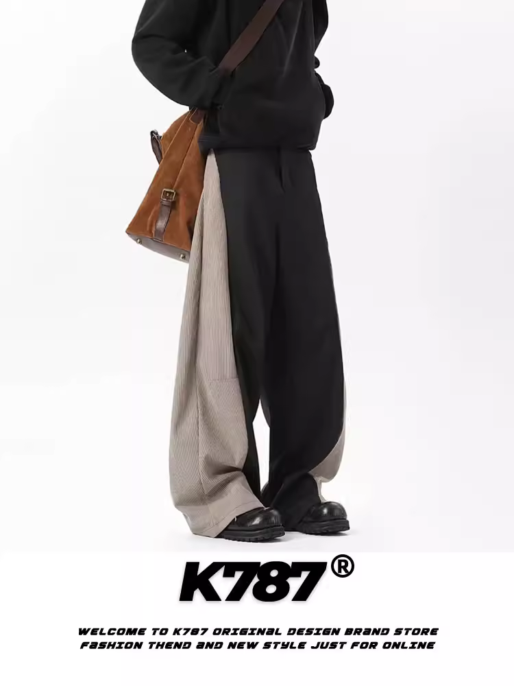 Quần âu nam K787 kiểu Mỹ cổ điển, dáng rộng, phối màu, chất liệu vải gân, thiết kế độc đáo kiểu dáng thẳng, kiểu dáng thanh lịch.