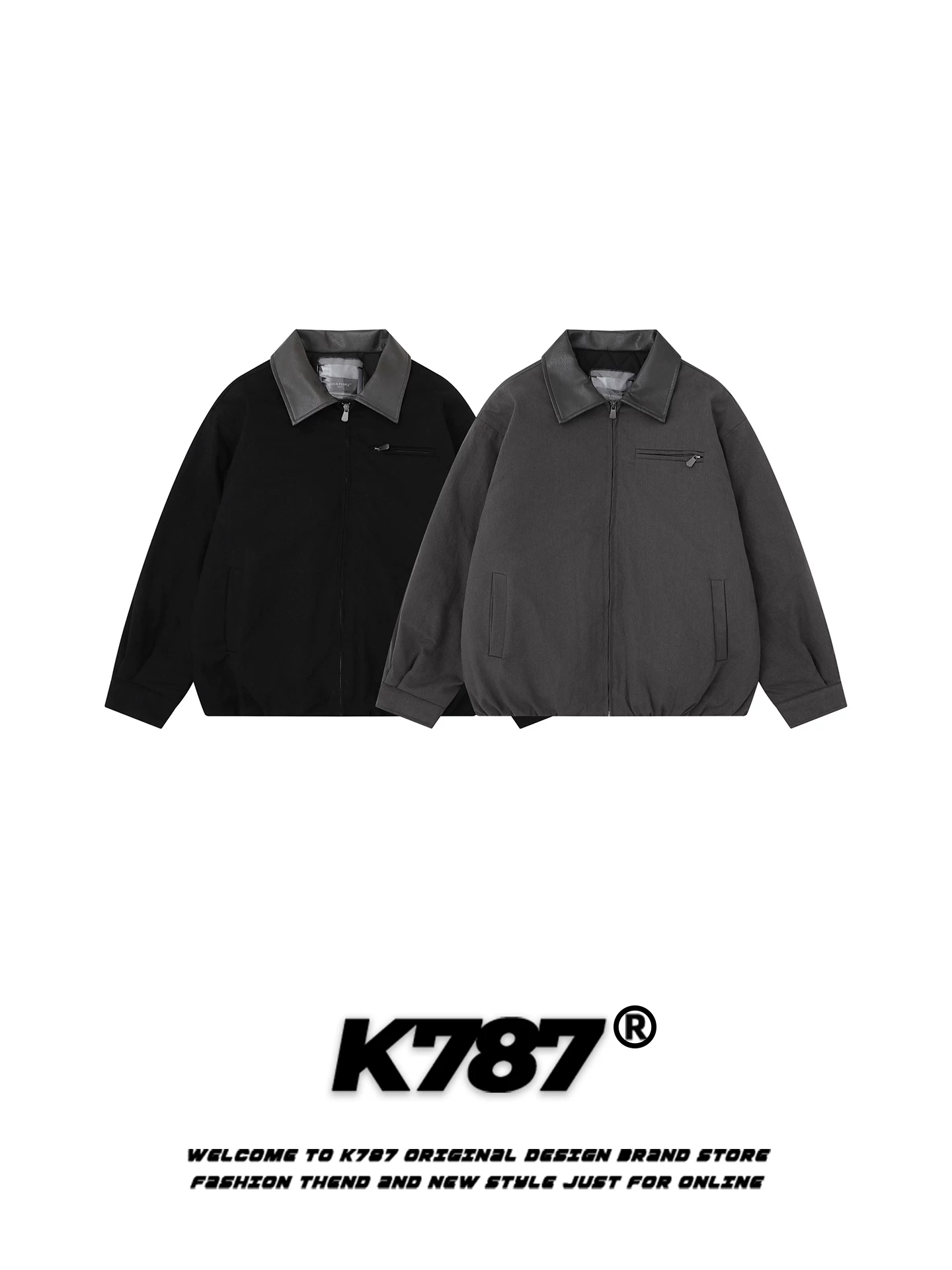Áo khoác cotton có cổ bằng da PU kiểu cổ điển Mỹ K787 dành cho nam và nữ, áo khoác cotton ấm áp, dáng rộng, phong cách giản dị, hợp thời trang dành cho cặp đôi.