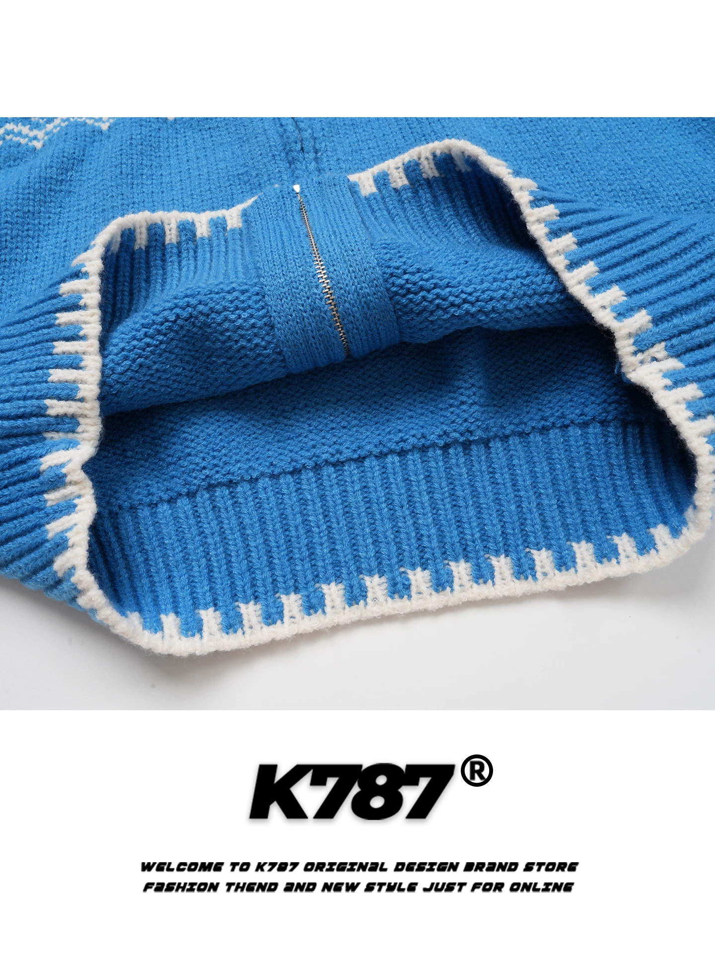 Áo len cổ trụ dệt jacquard kiểu Mỹ cổ điển K787 dành cho nữ, phong cách mùa thu đông, kiểu dáng thoải mái, áo khoác len đôi ấm áp