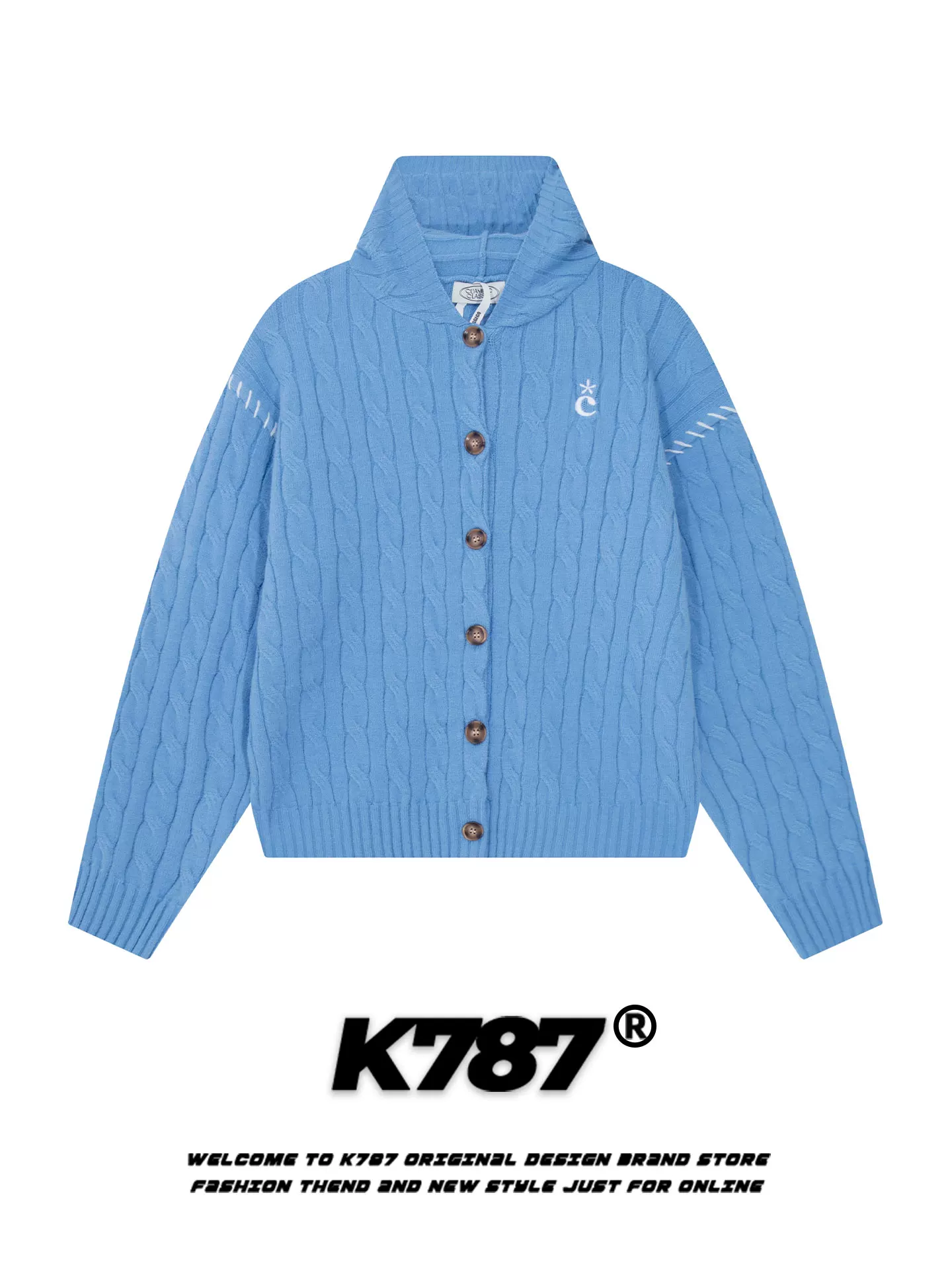 Áo len cardigan có mũ kiểu Mỹ cổ điển K787 dành cho nữ, phong cách mùa thu đông, dáng rộng, trẻ trung, chất liệu dệt kim