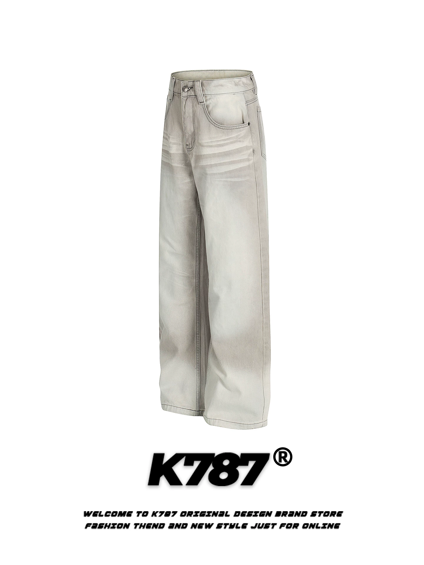 Quần jeans nữ K787 kiểu Mỹ cổ điển, xước rách, nhuộm màu cũ, cạp cao, thiết kế thời trang, dáng thẳng màu trắng, phong cách thường ngày