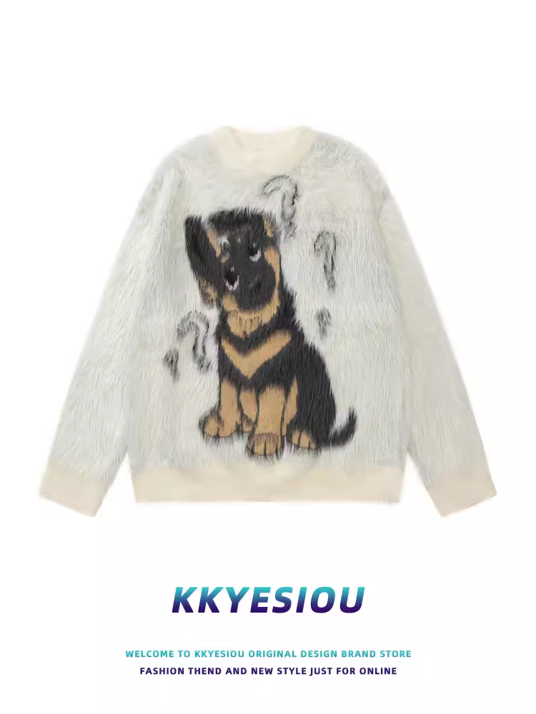 Áo len in hình chú chó hoạt hình cổ điển Mỹ KKyesiou dành cho nam và nữ, thiết kế cổ điển, áo len đôi