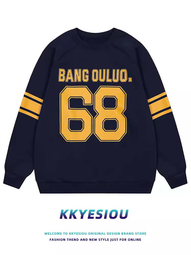 KKyesiou Mỹ retro hợp thời trang thương hiệu 68 chữ cái thể thao cặp đôi áo unisex áo thun dài tay quá khổ mùa thu