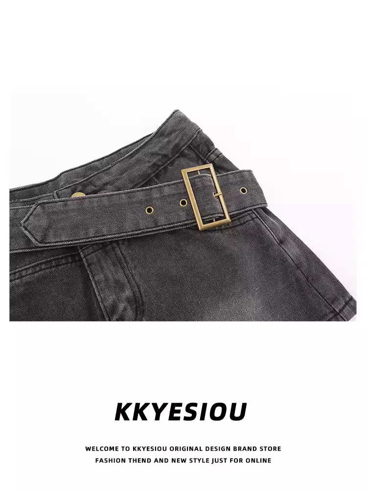 Quần short denim nữ kiểu Mỹ thời thượng, cá tính, dáng bất quy tắc, cạp cao, thiết kế đường phố, ống thẳng