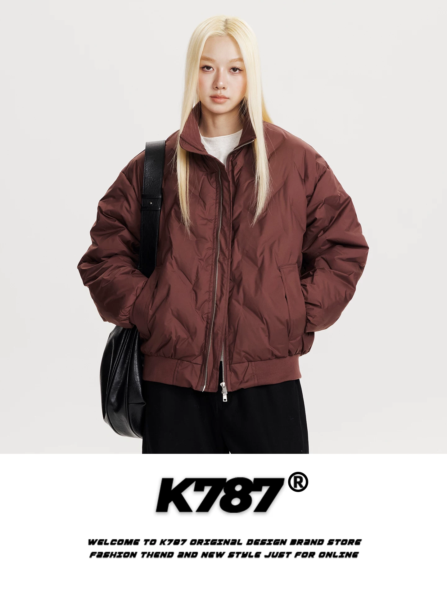 Áo khoác cotton cổ đứng kiểu dáng thời trang Mỹ K787 dành cho nam và nữ, dáng rộng, dày dặn, ấm áp, áo khoác cotton có khóa kéo màu trơn.