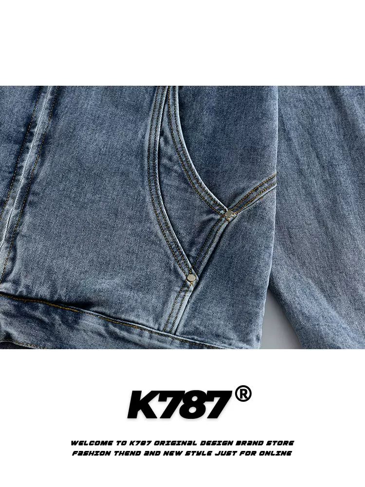 Áo khoác denim kiểu dáng cổ điển Mỹ K787, phong cách retro, chất liệu denim xước, kiểu dáng unisex, áo khoác cặp đôi, phong cách vintage, kiểu dáng công nhân.