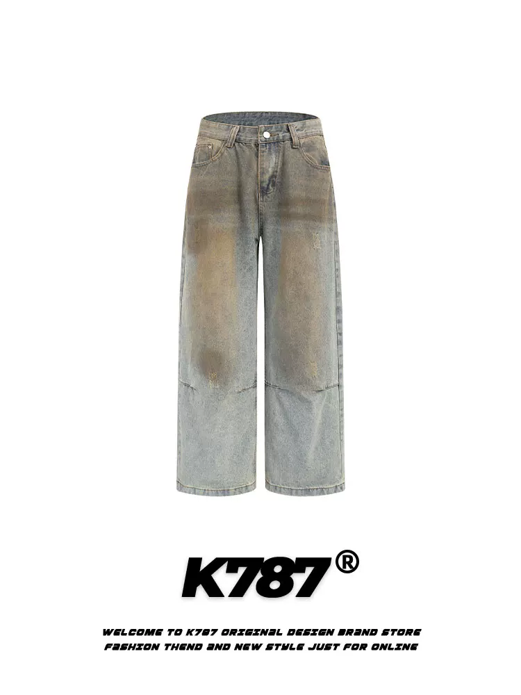Quần jeans K787 kiểu Mỹ cổ điển, xu hướng quốc dân, đã qua xử lý làm cũ và rách, dáng xuông rộng, cạp cao, phong cách đường phố, dành cho nam và nữ