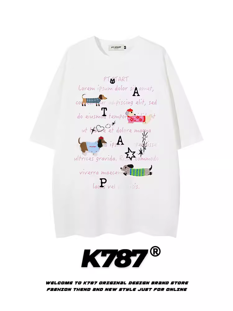 K787 Áo thun ngắn tay thiết kế theo xu hướng quốc gia cổ điển của Mỹ dành cho nam và nữ in chữ oversize áo đôi