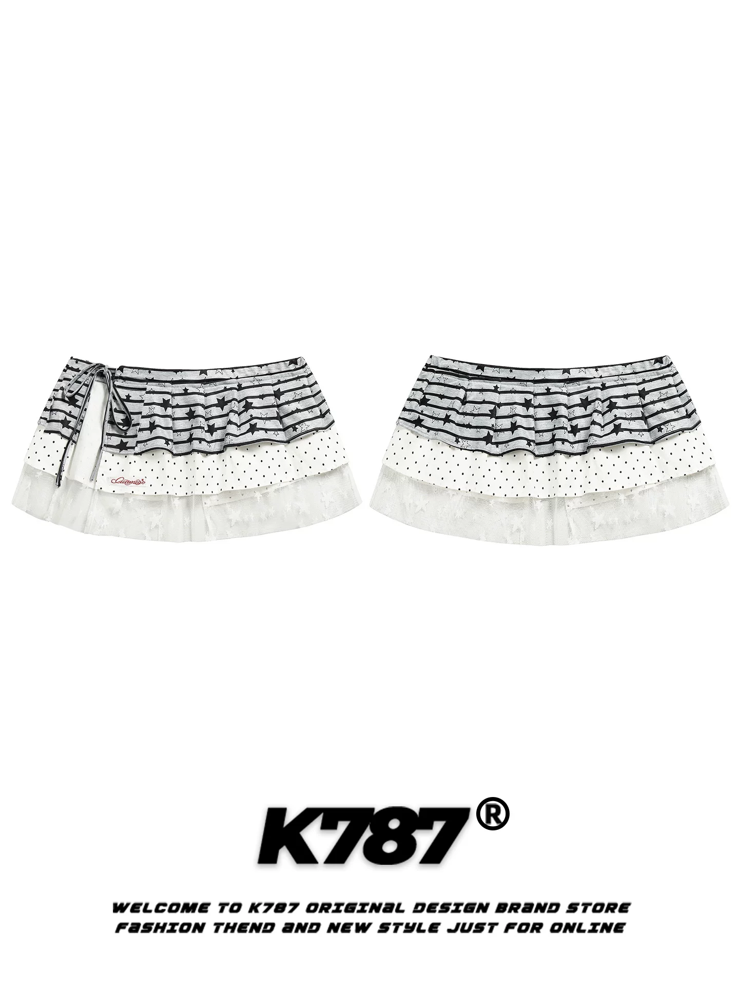 Váy mini xếp tầng ren ba lớp K787 Sweet Spicy Girl, kiểu dáng chữ A, cạp cao, phối ren, tạo cảm giác cao cấp và phong cách thời trang.