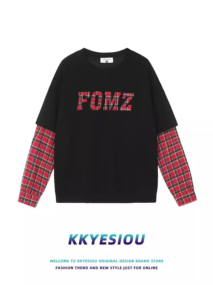 Áo thun dài tay giả hai mảnh phong cách retro Mỹ KKyesiou, unisex, kiểu dáng giản dị, dành cho cặp đôi