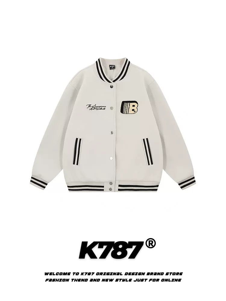 K787 Áo khoác bóng chày phong cách cổ điển của Mỹ theo xu hướng quốc gia phong cách đại học unisex phối màu xuân thu giản dị đa năng áo khoác cặp đôi áo khoác