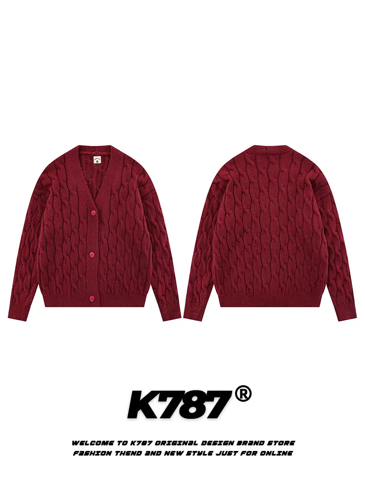K787 phong cách giản dị áo len dệt kim năm hoàng đạo unisex trang phục năm mới 2025 lễ hội mùa xuân cặp đôi áo len màu đỏ áo khoác