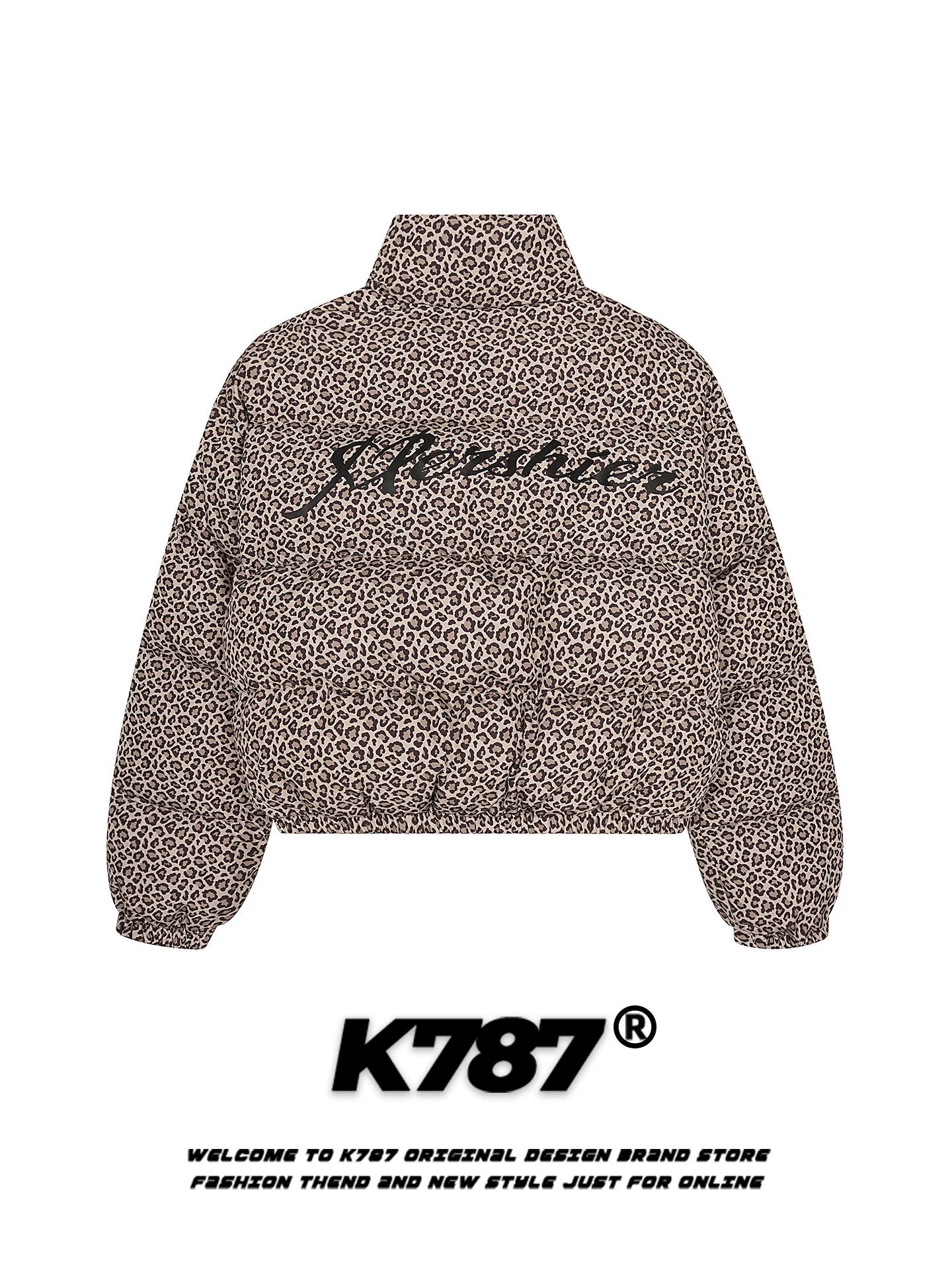 Áo khoác cotton dày dặn cổ đứng họa tiết da báo retro Mỹ K787 dành cho nữ, dáng rộng, dày dặn, ấm áp, phong cách thường ngày, áo khoác mùa đông 2025.