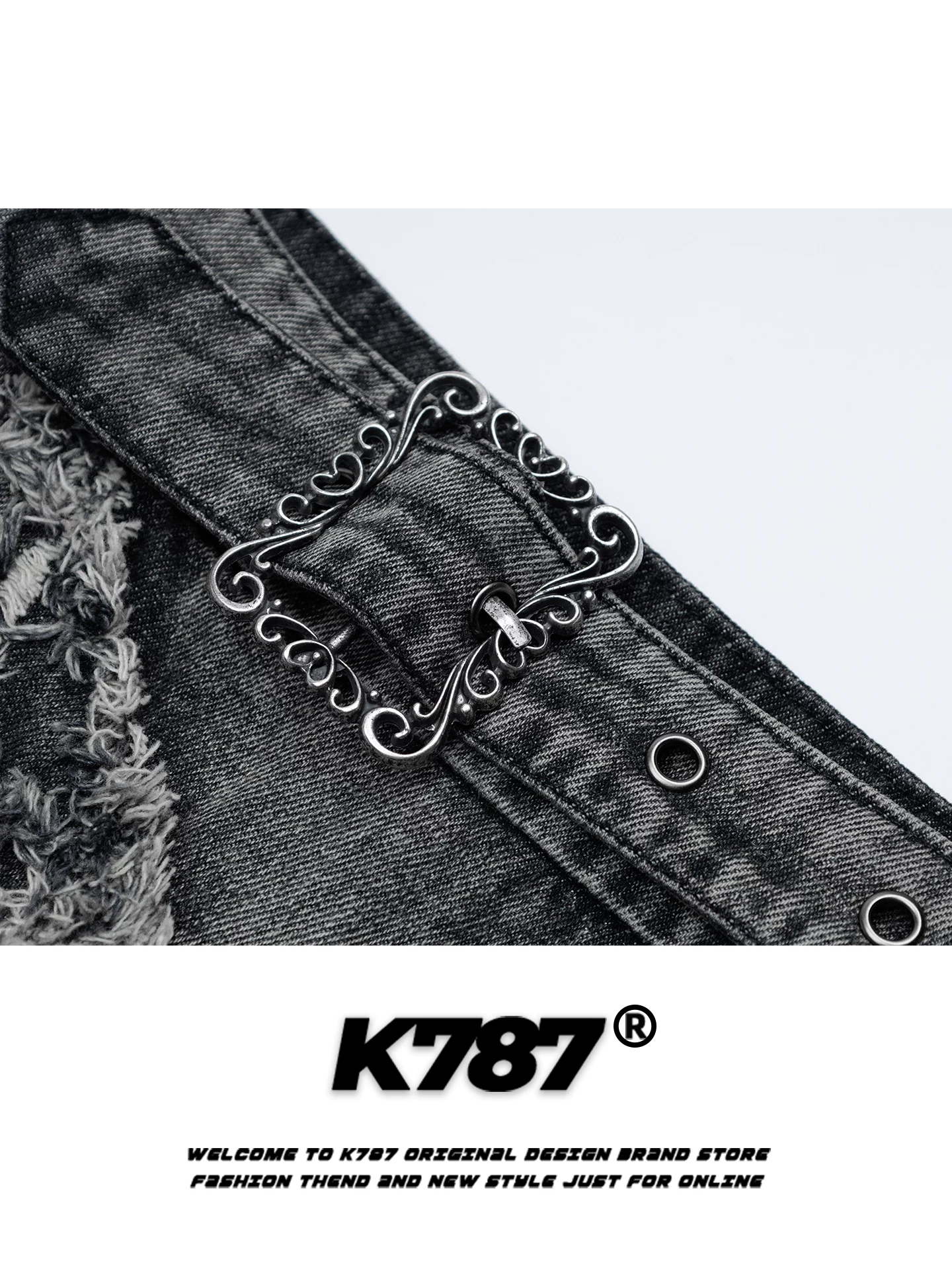Váy denim phối ren kiểu Mỹ cổ điển K787 dành cho nữ, phong cách hot girl, thiết kế bất đối xứng, dáng chữ A ngắn tôn dáng