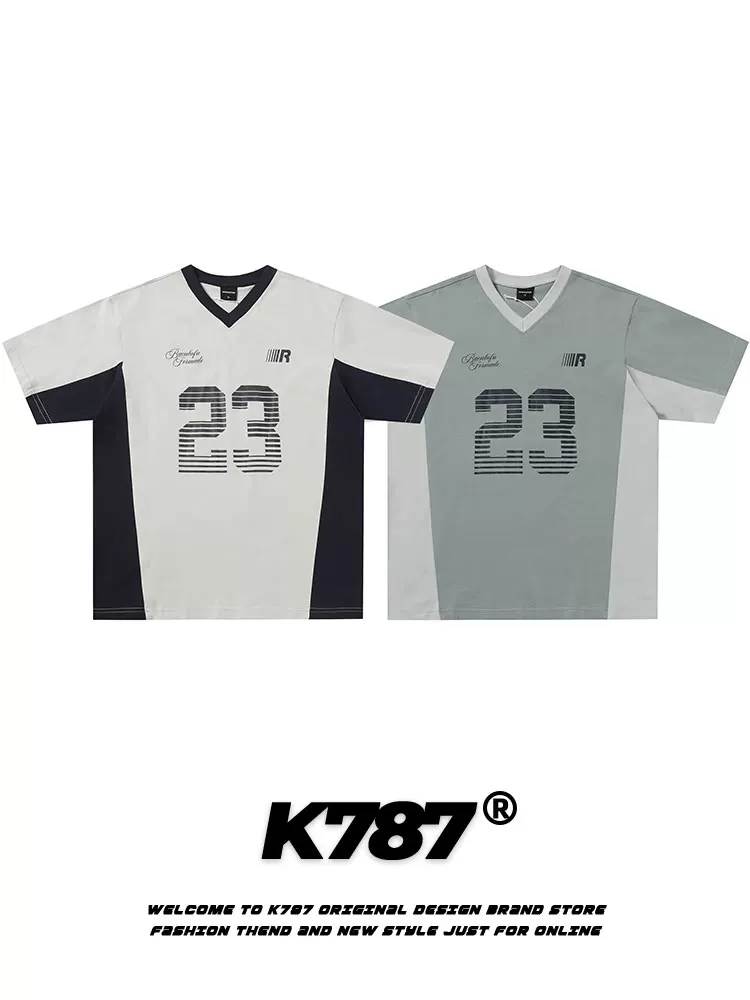 K787 Áo thun ngắn tay kiểu Mỹ cổ điển sọc chữ unisex oversize áo thun cổ điển đường phố cao cấp áo đôi