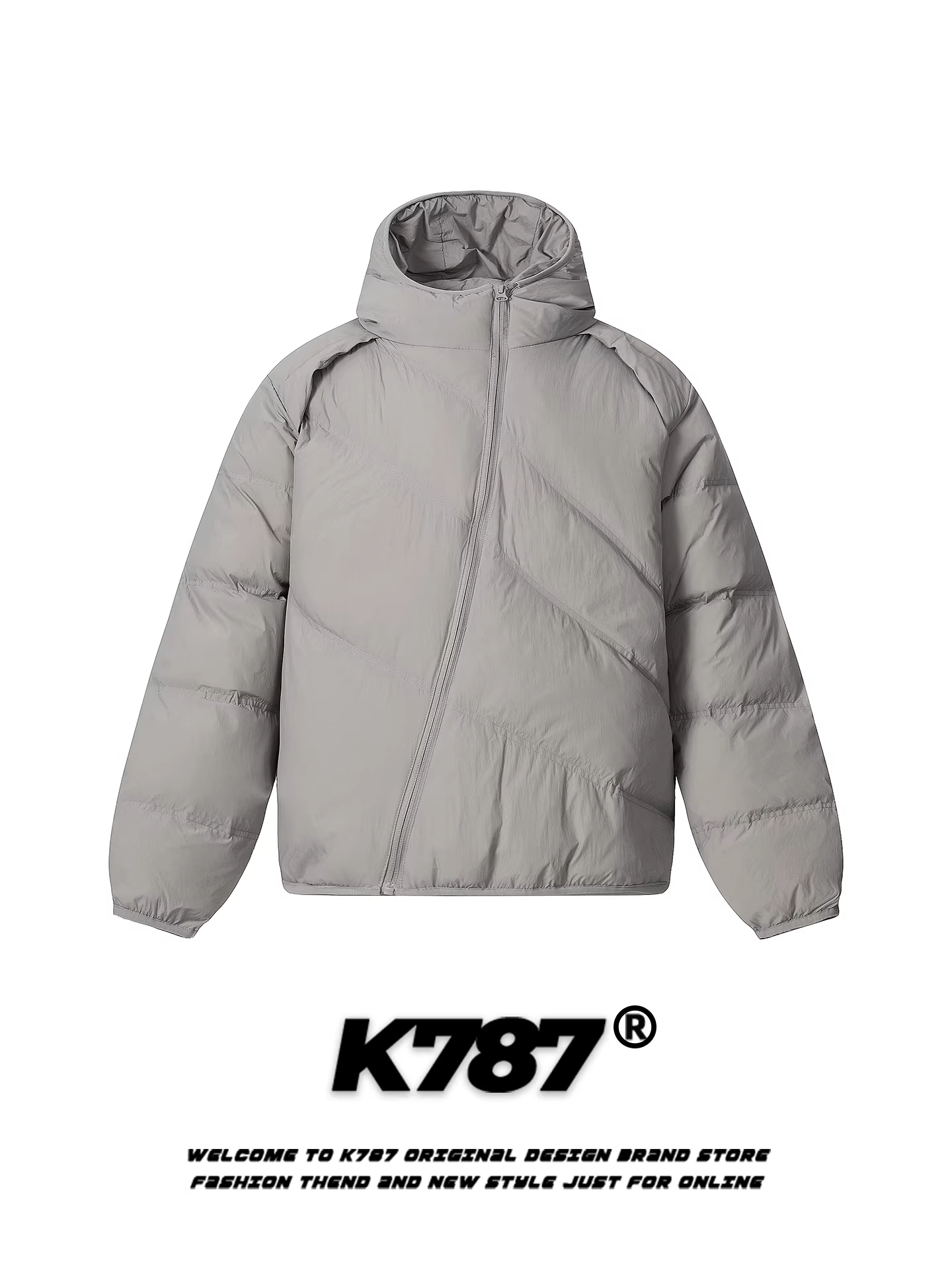 K787 Áo khoác cotton có khóa kéo chéo dày dặn theo phong cách retro của Mỹ dành cho nam và nữ, áo khoác phao có mũ trùm đầu màu trơn, áo khoác đôi.