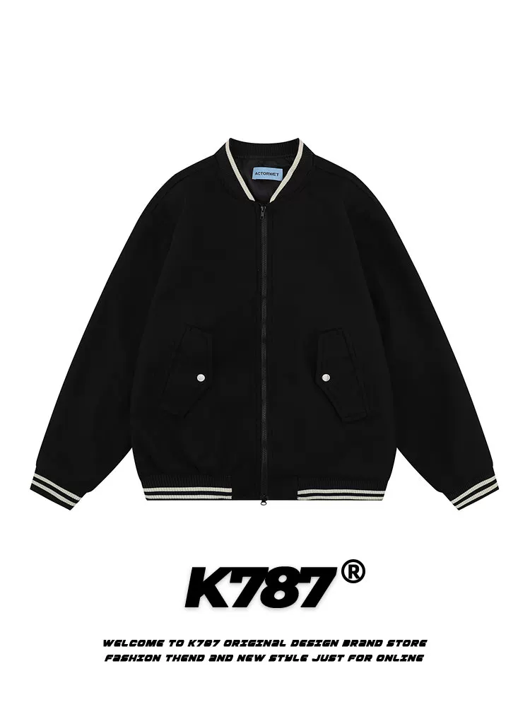 Áo khoác kiểu đại học K787 kiểu Mỹ cổ điển, phối nhiều mảnh ghép, đính khuy, unisex, dáng rộng, đa năng, kiểu áo khoác bóng chày