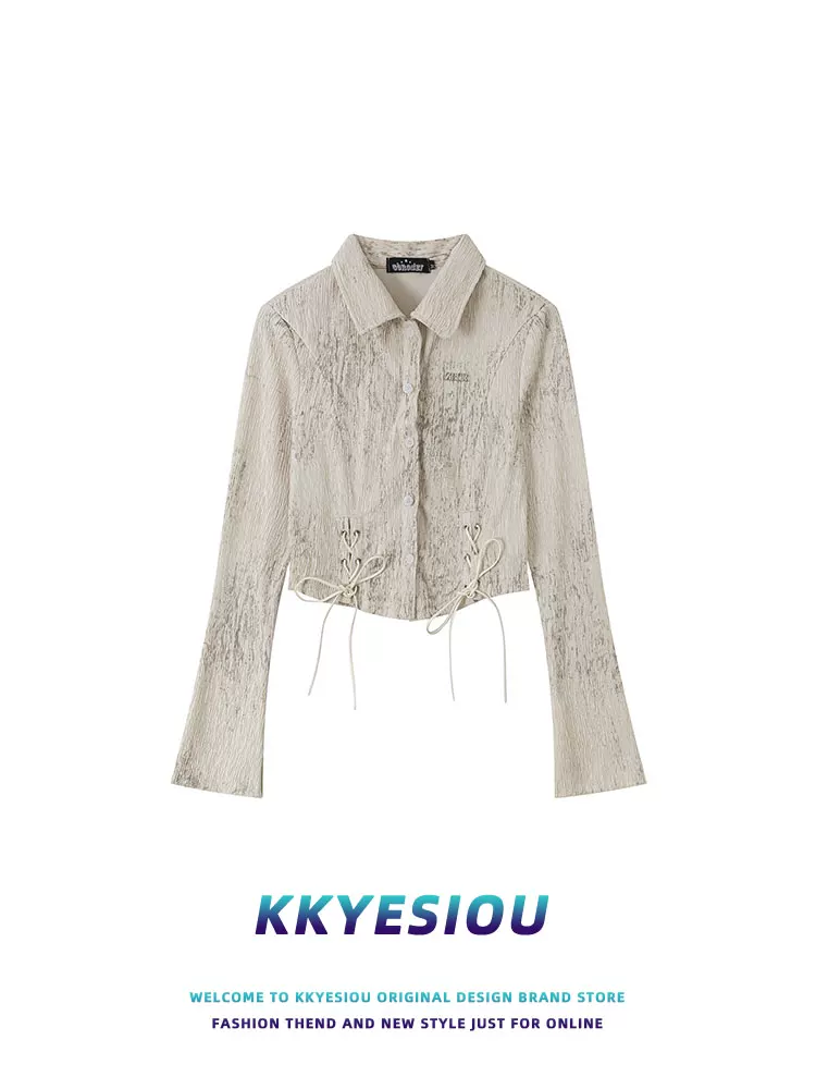 Áo sơ mi ngắn tay kiểu dây buộc phong cách BM cá tính KKyesiou dành cho nữ, kiểu dáng đường phố cao cấp, áo khoác dài tay mới mùa xuân 2024