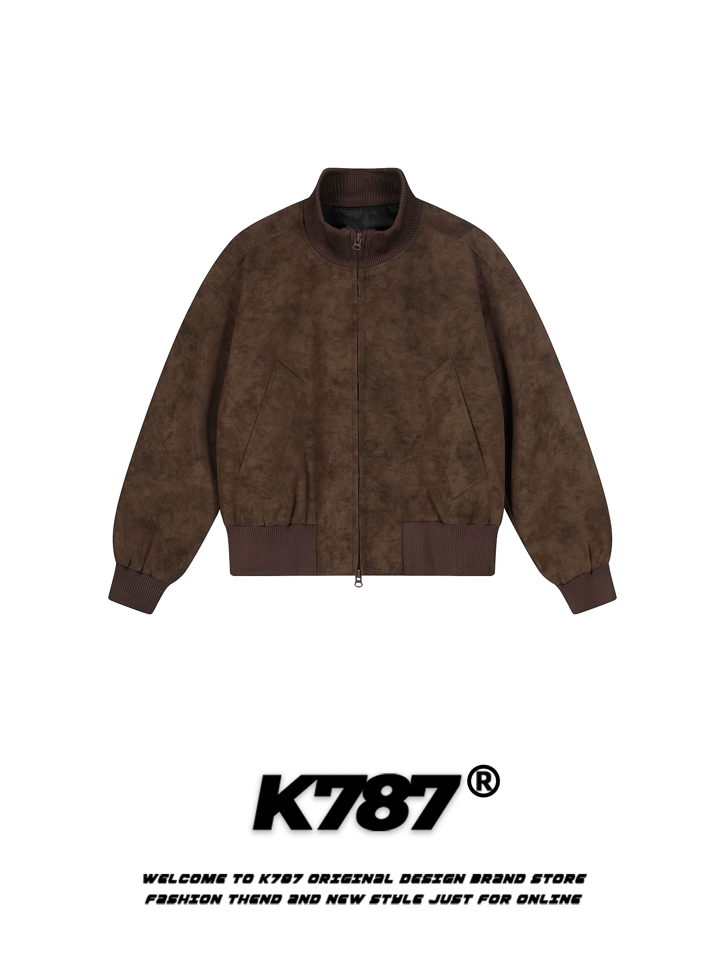 Áo khoác cotton cổ đứng da PU thương hiệu K787 kiểu Mỹ cổ điển thời thượng dành cho nam và nữ, dày dặn và ấm áp, áo khoác cotton màu xanh hải quân dành cho cặp đôi mùa đông.