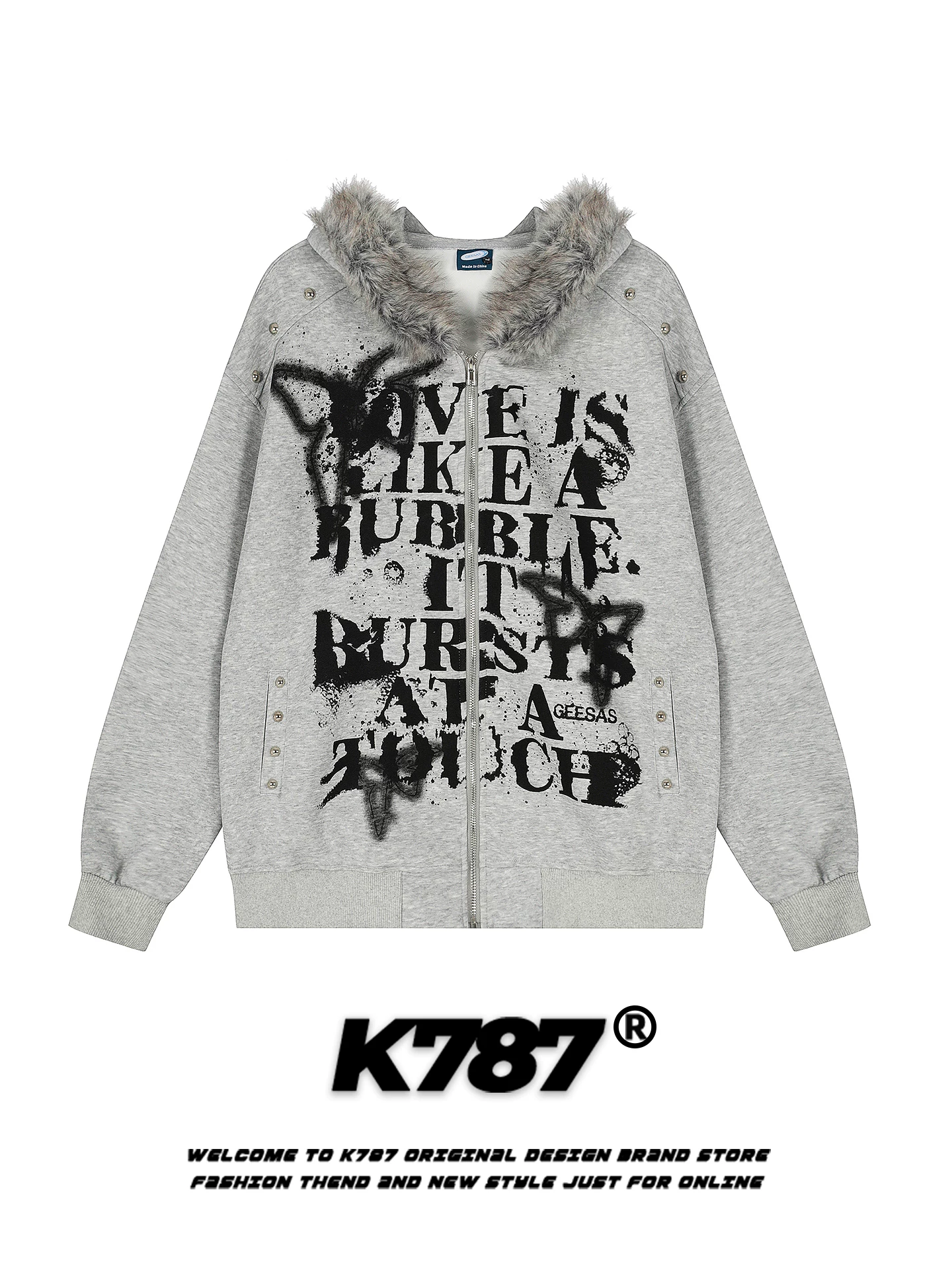 Áo khoác hoodie có mũ trùm đầu in hình bướm graffiti retro Mỹ K787 dành cho nam và nữ, phong cách lười biếng, thời trang, thương hiệu nổi tiếng