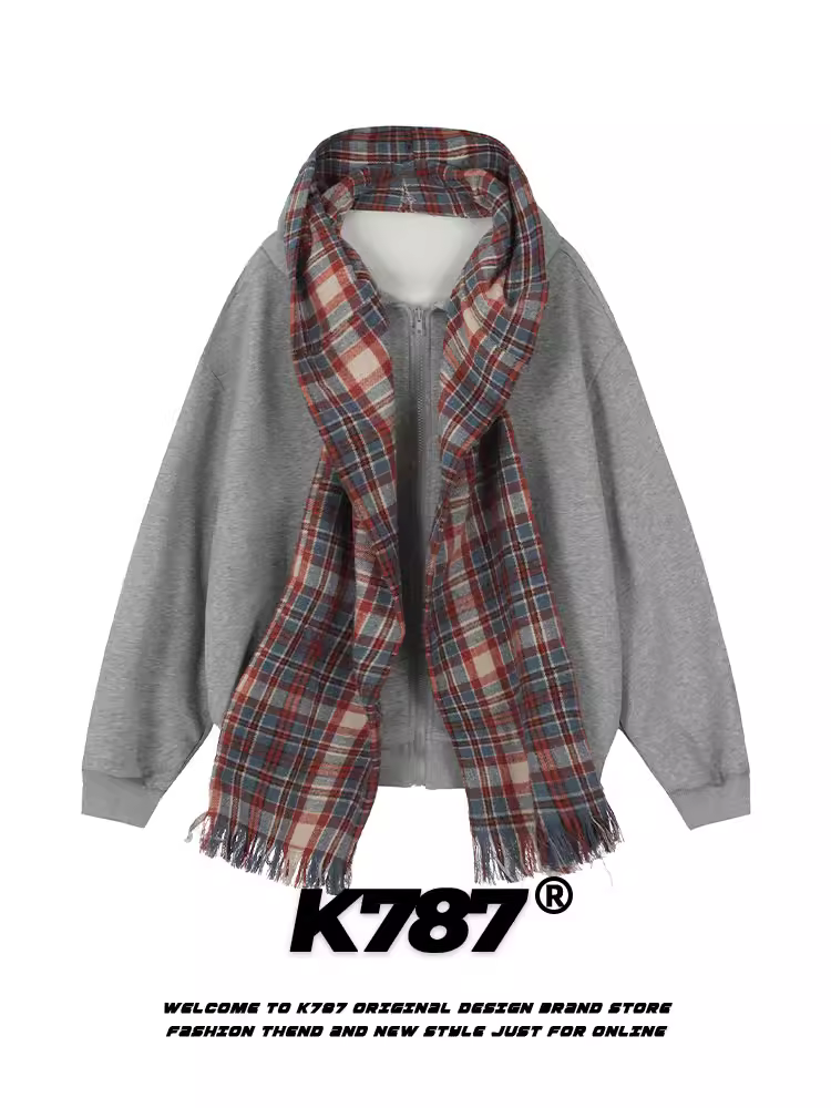 Áo khoác nỉ có mũ trùm đầu, kiểu dáng thường ngày K787, mùa đông 2024, có mũ trùm đầu và khăn quàng cổ tháo rời được, dành cho nam và nữ, trang trí ngọc trai ở phía sau và lót lông cừu.
