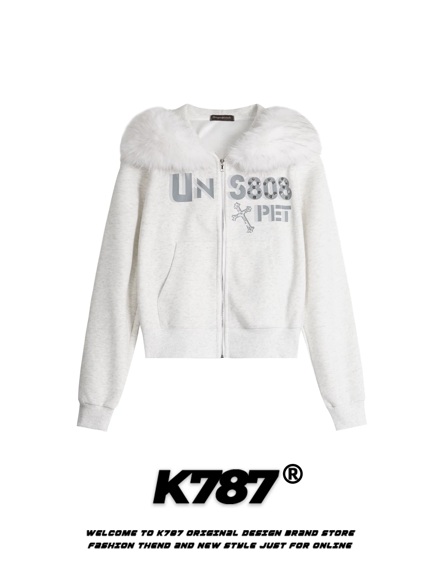 K787 Áo nỉ có mũ trùm đầu in chữ phong cách giản dị kiểu Mỹ dành cho nữ, phong cách hot girl, lót lông cừu, ấm áp, áo khoác ngắn giảm tuổi tác.