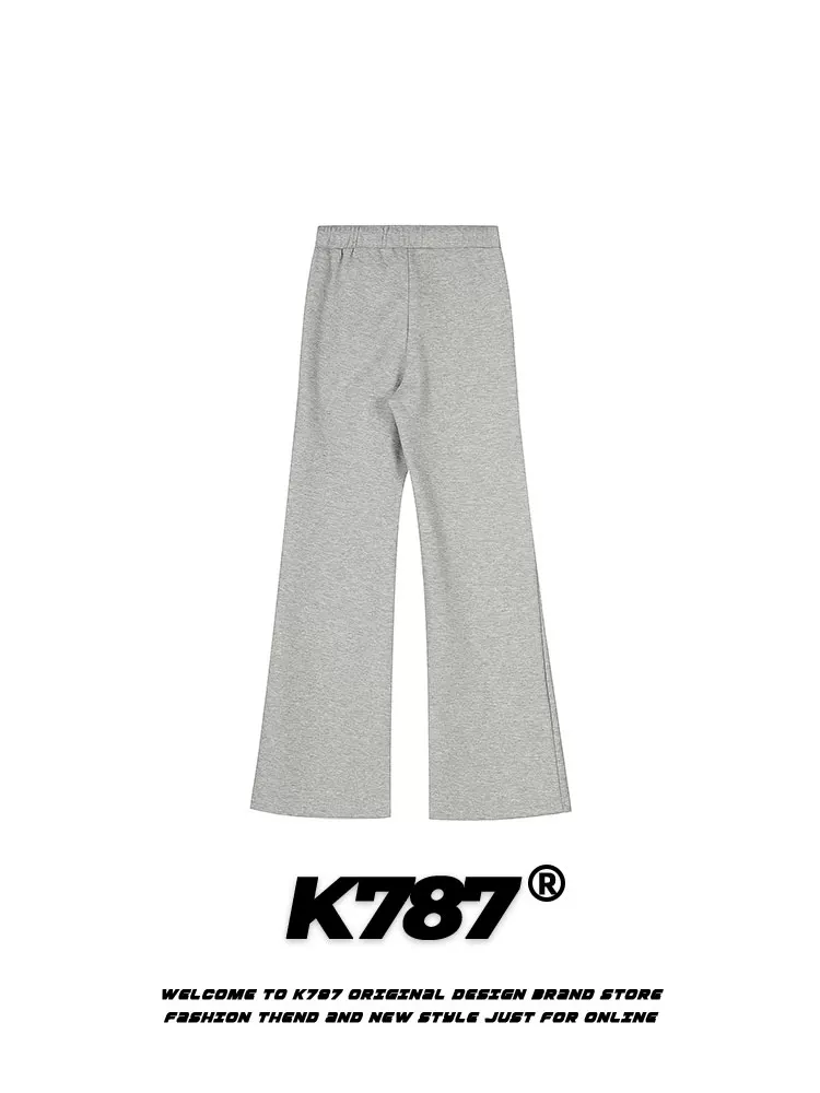 Quần thể thao unisex dáng rộng ống đứng cạp cao phong cách đường phố, kiểu dáng retro Mỹ, đính đá, mã K787