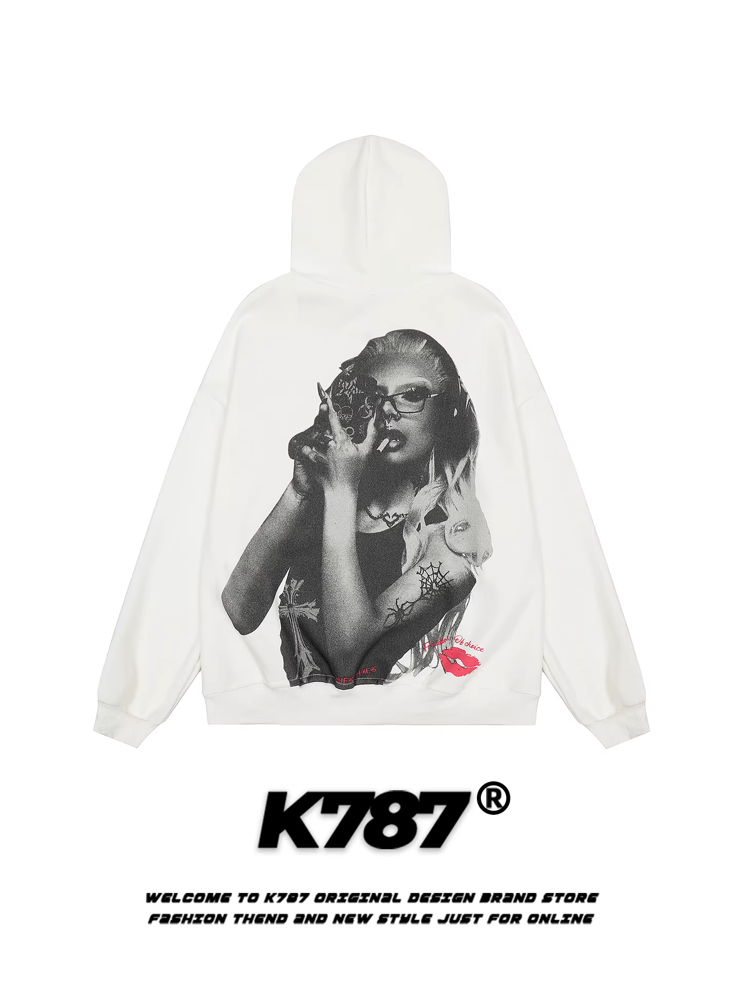 Áo hoodie phong cách đường phố Mỹ K787 có in hình nhân vật ở phía sau, áo khoác hoodie cặp đôi thương hiệu thời trang giản dị, rộng rãi, unisex